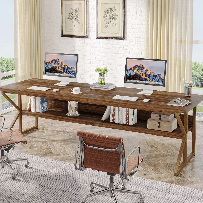 Tribesigns Desks*78.74" Two Person Desk, Large Computer Desk with Storage Shelf