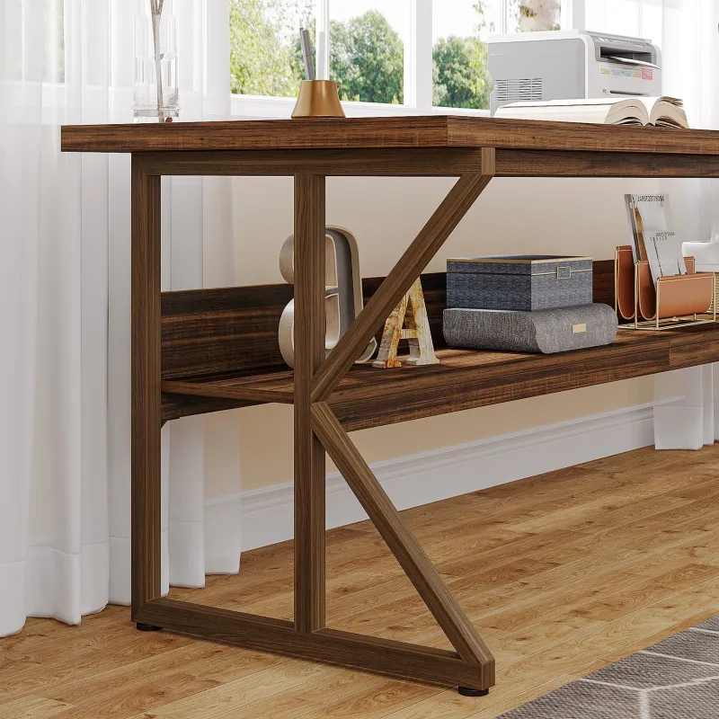 Tribesigns Desks*78.74" Two Person Desk, Large Computer Desk with Storage Shelf