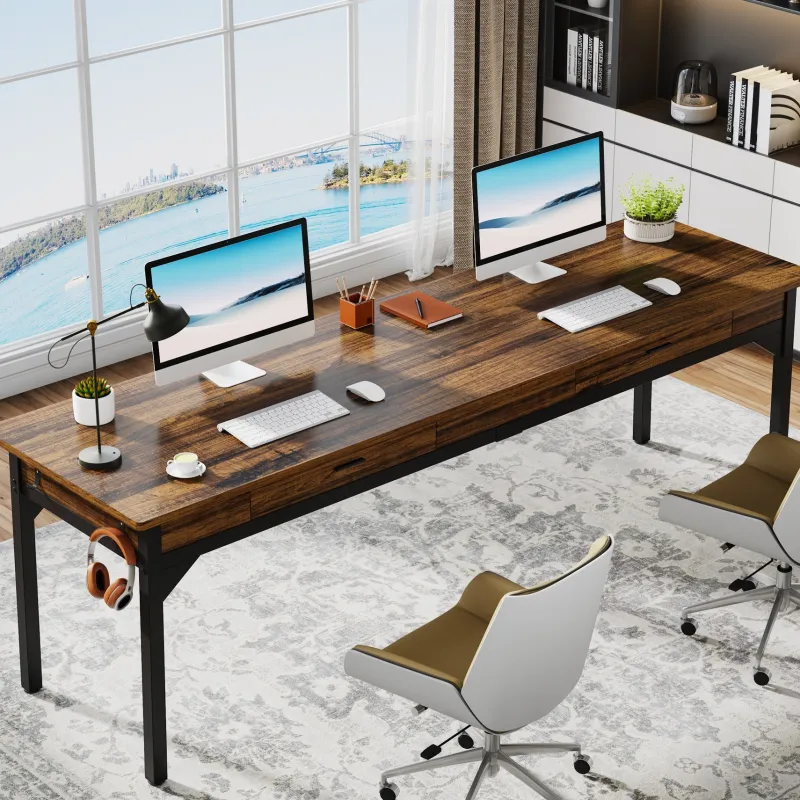 Tribesigns Desks*78.7" Two Person Desk, Long Computer Desk with 2 Drawers
