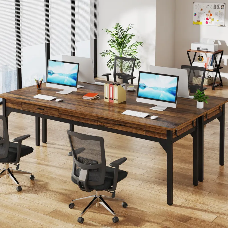 Tribesigns Desks*78.7" Two Person Desk, Long Computer Desk with 2 Drawers