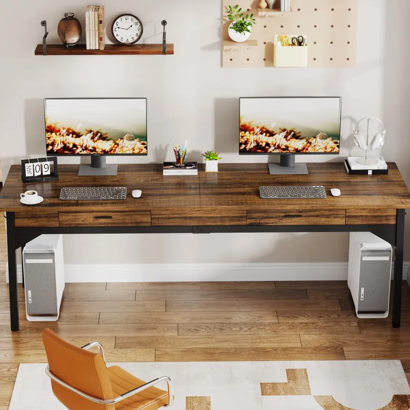 Tribesigns Desks*78.7" Two Person Desk, Long Computer Desk with 2 Drawers