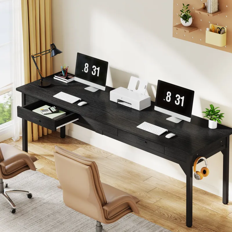 Tribesigns Desks*78.7" Two Person Desk, Long Computer Desk with 2 Drawers