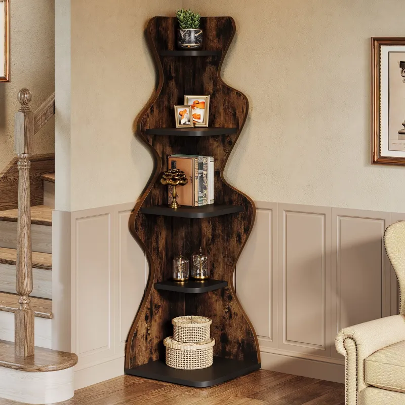 Tribesigns Bookcases & Bookshelves|Bookcases & Bookshelves*69" Wood Bookshelf, 5 - Tier Corner Shelf Storage Plant Stand