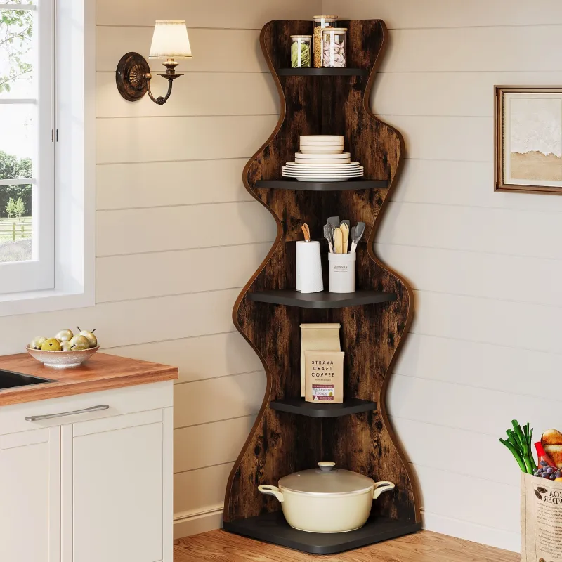 Tribesigns Bookcases & Bookshelves|Bookcases & Bookshelves*69" Wood Bookshelf, 5 - Tier Corner Shelf Storage Plant Stand