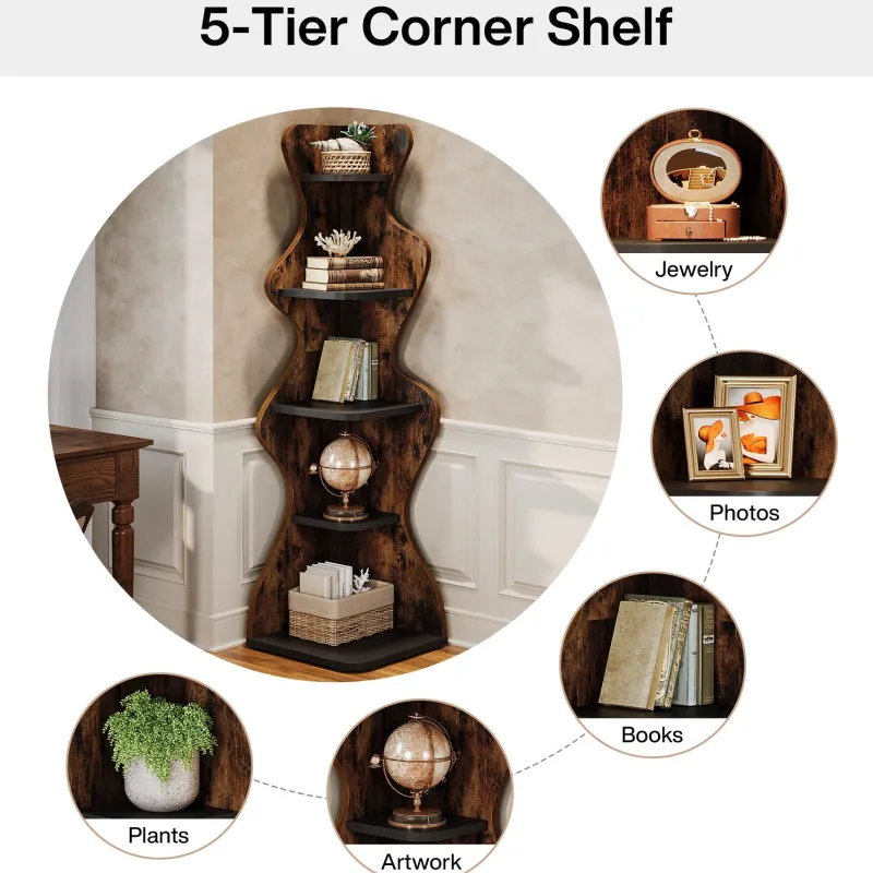 Tribesigns Bookcases & Bookshelves|Bookcases & Bookshelves*69" Wood Bookshelf, 5 - Tier Corner Shelf Storage Plant Stand
