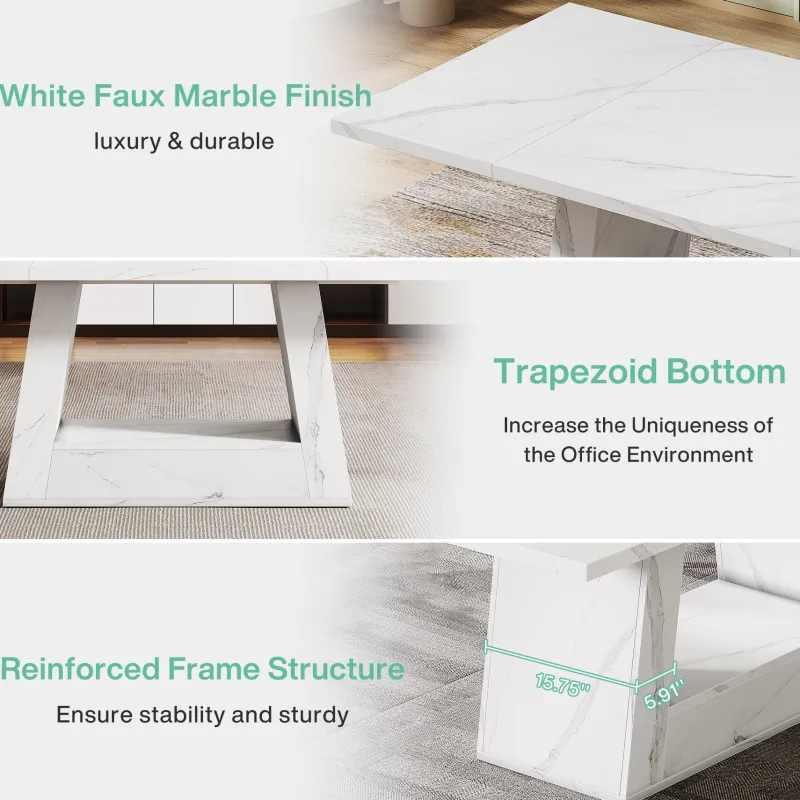 Tribesigns Desks*63" Wood Computer Desk, Faux Marble Executive Desk Office Desk