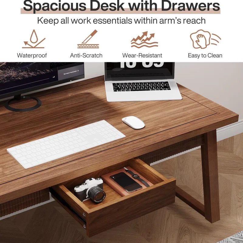 Tribesigns Desks*55" Wood Computer Desk, Mid - Century Modern Study Writing Table with Drawer