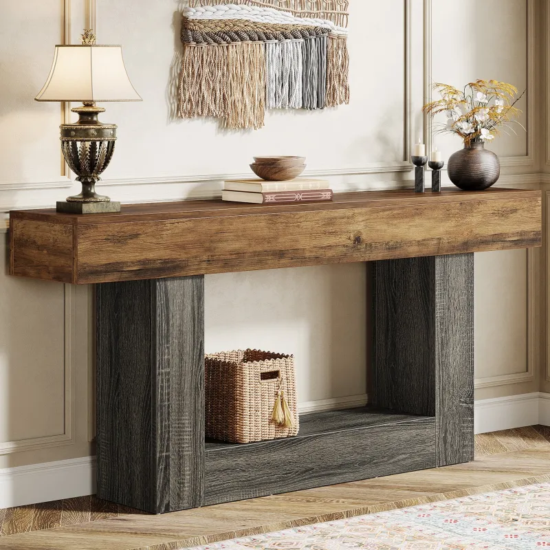 Tribesigns Console Tables|Console Tables*63" Wood Console Table, Farmhouse 2 - Tier Sofa Table Entryway Table