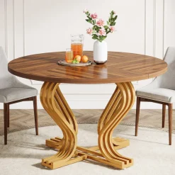Tribesigns Dining Tables*47" Wood Dining Table, Farmhouse Kitchen Table Circle Coffee Table