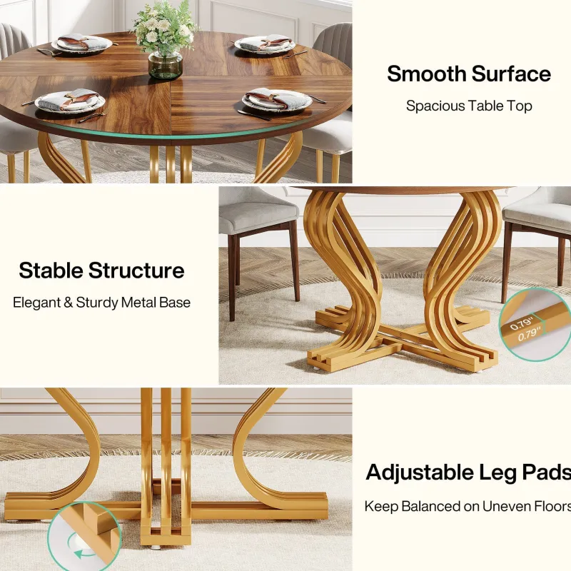 Tribesigns Dining Tables*47" Wood Dining Table, Farmhouse Kitchen Table Circle Coffee Table