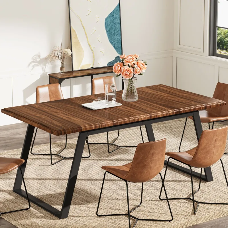Tribesigns Dining Tables*63" Wood Dining Table for 6, Rectangular Kitchen Table with Metal Legs