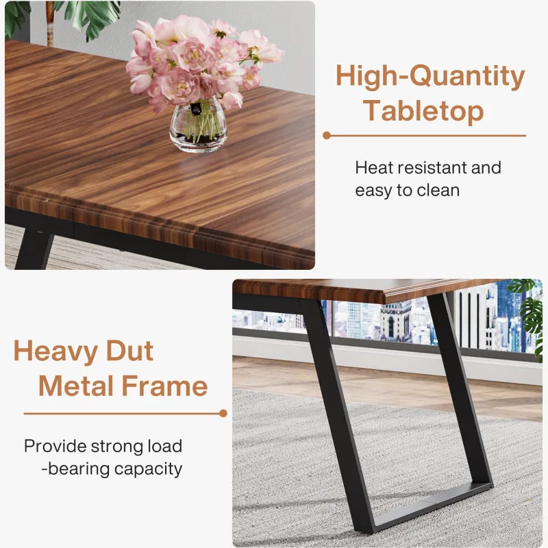 Tribesigns Dining Tables*63" Wood Dining Table for 6, Rectangular Kitchen Table with Metal Legs