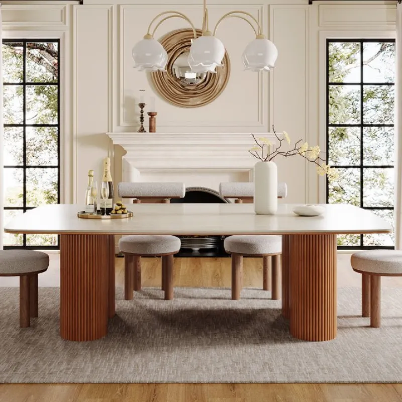 Tribesigns Dining Tables*78.7" Wood Dining Table, Luxury Stone Kitchen Table for 8
