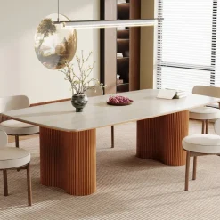 Tribesigns Dining Tables*78.7" Wood Dining Table, Luxury Stone Kitchen Table for 8