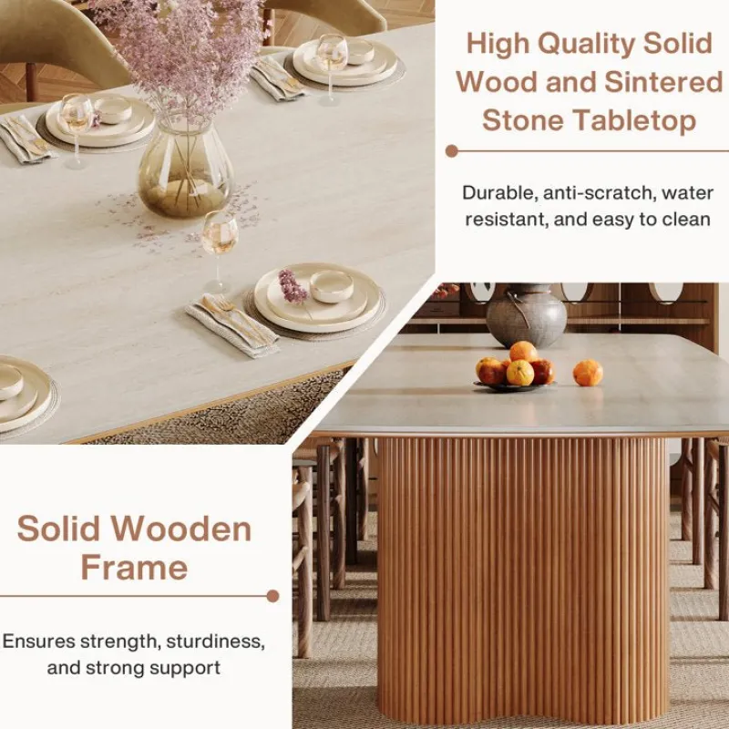 Tribesigns Dining Tables*78.7" Wood Dining Table, Luxury Stone Kitchen Table for 8