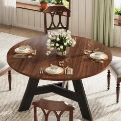Tribesigns Dining Tables*47" Wood Dining Table, Round Kitchen Table For 4 People