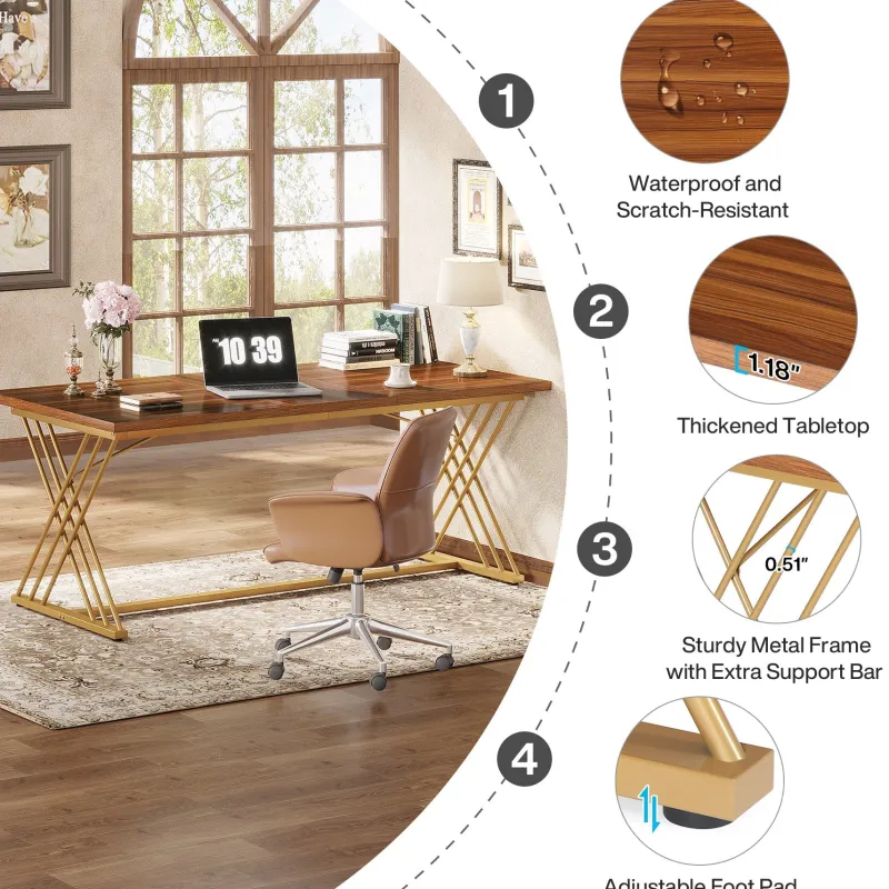 Tribesigns Desks*63" Wood Executive Desk Computer Desk with Metal Frame for Home Office