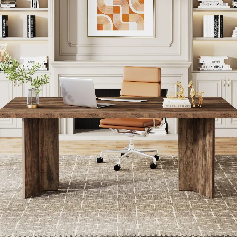Tribesigns Desks*63" Wood Executive Desk, Farmhouse Computer Desk with Large Tabletop