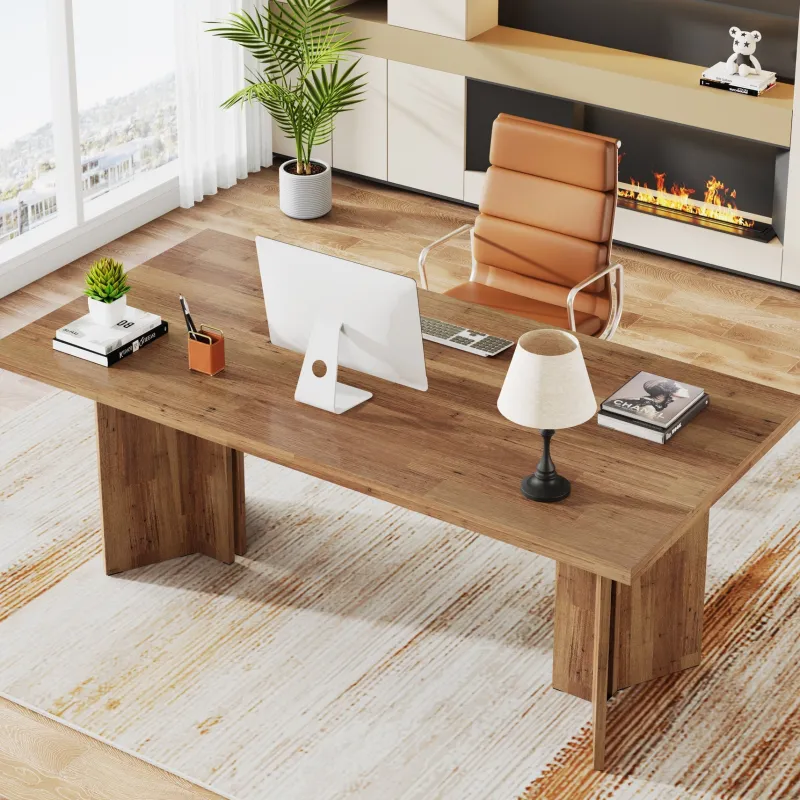 Tribesigns Desks*63" Wood Executive Desk, Farmhouse Computer Desk with Large Tabletop