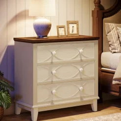 Tribesigns Nightstands*31.5" Wood Nightstand, 3 Drawers Farmhouse End Table Bedside Table