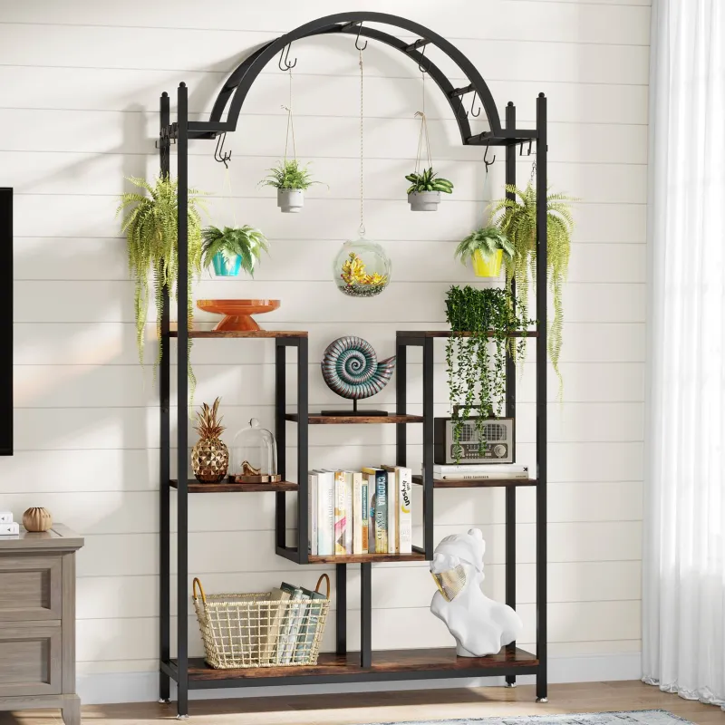 Tribesigns Plant Stands|Plant Stands*Arched Plant Stand, 74.8" Flower Stands with Hanging Hooks