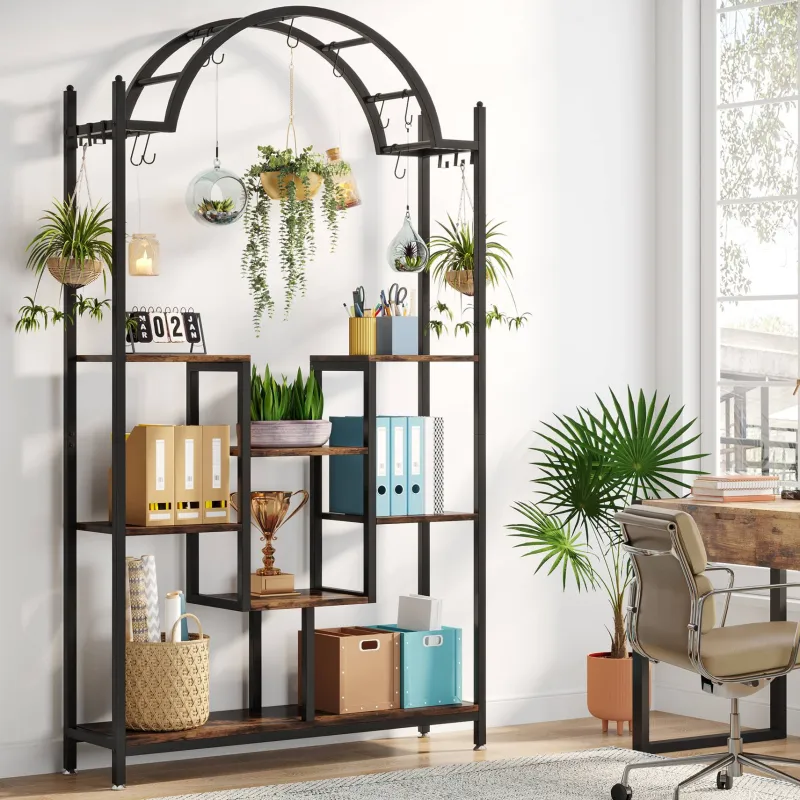 Tribesigns Plant Stands|Plant Stands*Arched Plant Stand, 74.8" Flower Stands with Hanging Hooks