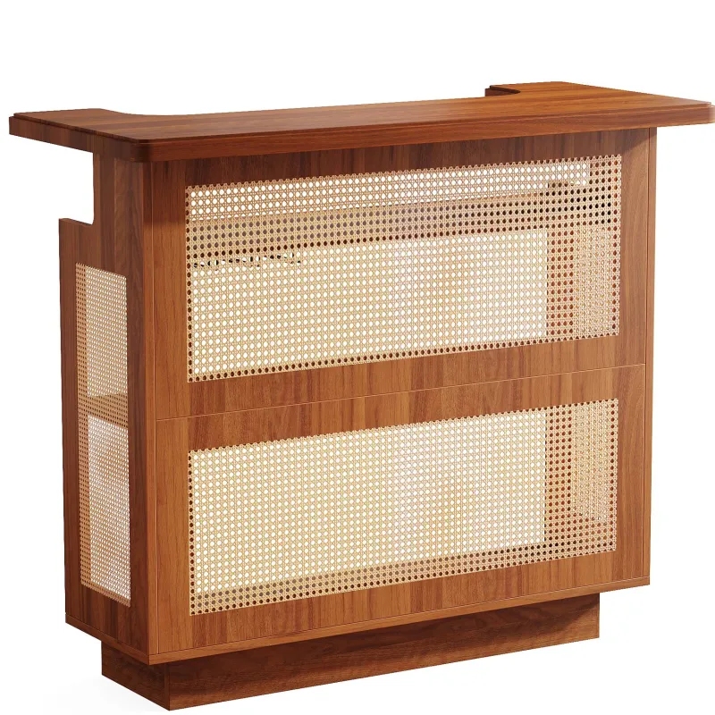 Tribesigns Bar Units*Bar Unit, 4-Tier Rattan Liquor Wine Bar Cabinet with Stemware Racks