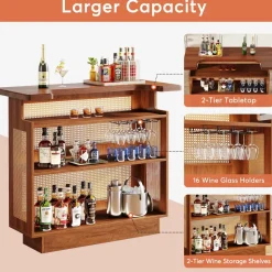 Tribesigns Bar Units*Bar Unit, 4-Tier Rattan Liquor Wine Bar Cabinet with Stemware Racks