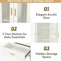 Tribesigns Bookcases & Bookshelves|Bookcases & Bookshelves*Bookcase, White Bookshelf with LED Light, Frosted Doors & 2 Drawers