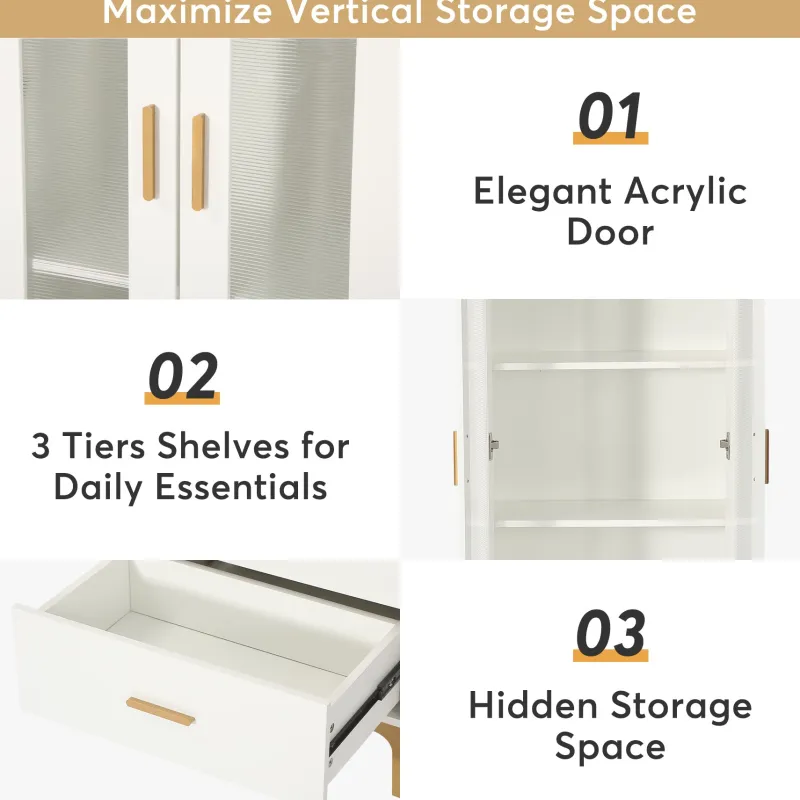 Tribesigns Bookcases & Bookshelves|Bookcases & Bookshelves*Bookcase, White Bookshelf with LED Light, Frosted Doors & 2 Drawers