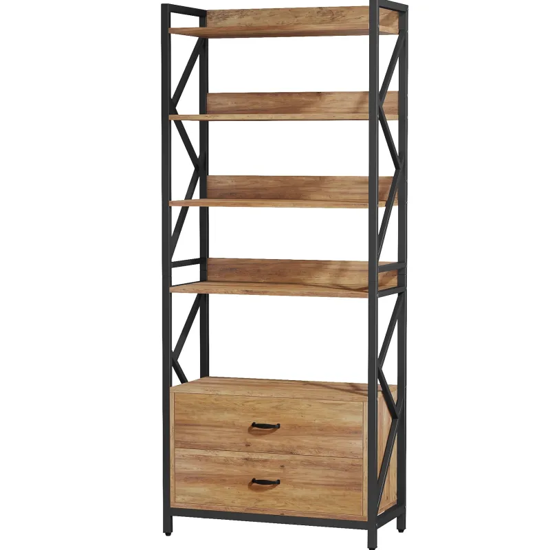 Tribesigns Bookcases & Bookshelves|Bookcases & Bookshelves*Bookshelf, 70.86" Industrial 5-Tier Bookcase with 2 Drawers