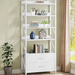 Tribesigns Bookcases & Bookshelves|Bookcases & Bookshelves*Bookshelf, 70.86" Industrial 5-Tier Bookcase with 2 Drawers