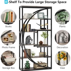 Tribesigns Bookcases & Bookshelves|Bookcases & Bookshelves*Bookshelf, Industrial Bookcase with 8 Open Storage Shelf