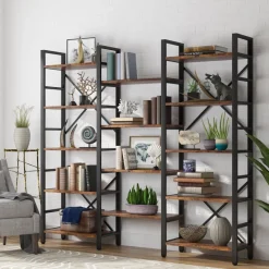 Tribesigns Bookcases & Bookshelves|Bookcases & Bookshelves*Bookshelf, Industrial Triple Wide 14 Shelves Etagere Bookcase