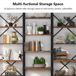 Tribesigns Bookcases & Bookshelves|Bookcases & Bookshelves*Bookshelf, Industrial Triple Wide 14 Shelves Etagere Bookcase
