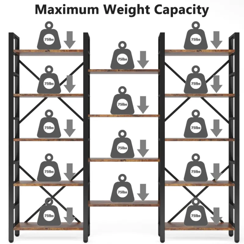 Tribesigns Bookcases & Bookshelves|Bookcases & Bookshelves*Bookshelf, Industrial Triple Wide 14 Shelves Etagere Bookcase