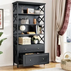 Tribesigns Bookcases & Bookshelves|Bookcases & Bookshelves*Bookshelf, 5-Tier Bookcase Display Shelf Organizer with 2 Drawers