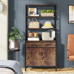 Tribesigns Bookcases & Bookshelves|Bookcases & Bookshelves*Bookshelf, 4-Tier Etagere Bookcase with Drawer & Cabinet
