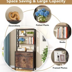Tribesigns Bookcases & Bookshelves|Bookcases & Bookshelves*Bookshelf, 4-Tier Etagere Bookcase with Drawer & Cabinet
