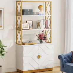 Tribesigns Bookcases & Bookshelves|Bookcases & Bookshelves*Bookshelf with Doors, 70.9" Modern Etagere Bookcase with 3 Shelves