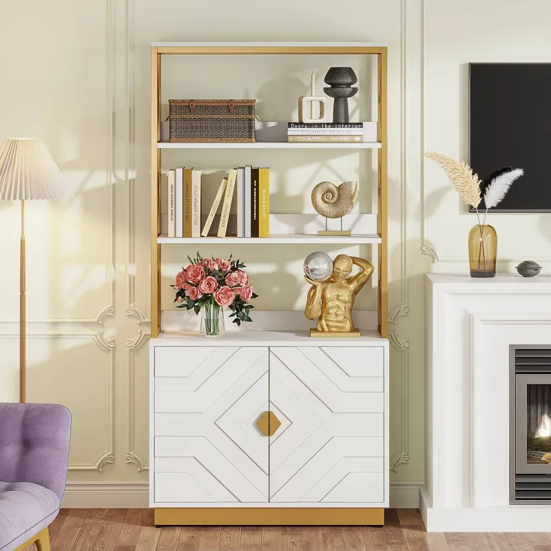 Tribesigns Bookcases & Bookshelves|Bookcases & Bookshelves*Bookshelf with Doors, 70.9" Modern Etagere Bookcase with 3 Shelves
