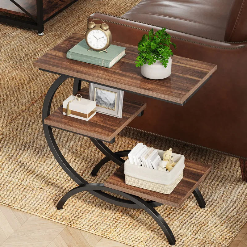 Tribesigns End & Side Tables*C - Shaped End Table, Industrial 3 - Tier Side Table for Small Space