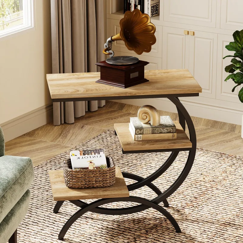 Tribesigns End & Side Tables*C - Shaped End Table, Industrial 3 - Tier Side Table for Small Space