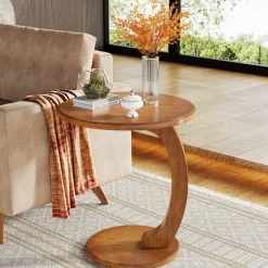 Tribesigns End & Side Tables*C - Shaped End Table, Round Solid Wood Side Table for Living Room