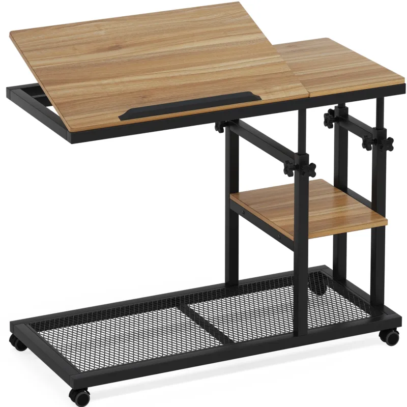 Tribesigns End & Side Tables*C Table, Height Adjustable Snack Tray Table with Wheels