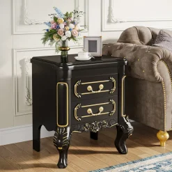 Tribesigns Nightstands*Carved Nightstand, White Bedside Table End Table with 2 Drawers