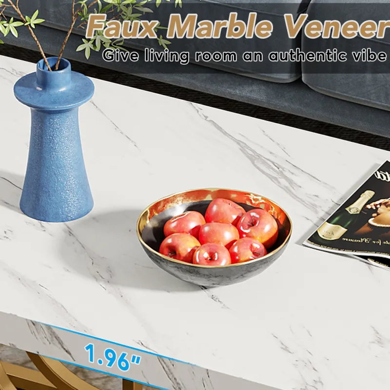Tribesigns Coffee Tables*Coffee Table, 47" Faux Marble Cocktail Table with Geometric Frame