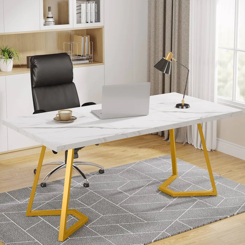Tribesigns Desks*Computer Desk, 55" Faux Marble Study Desk Office Table
