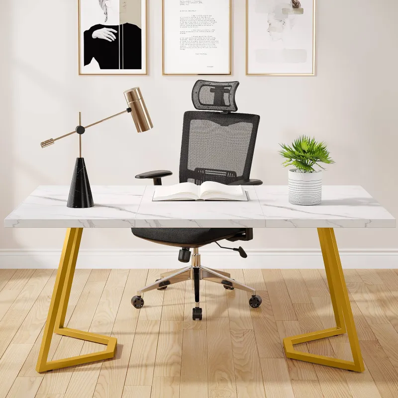 Tribesigns Desks*Computer Desk, 55" Faux Marble Study Desk Office Table