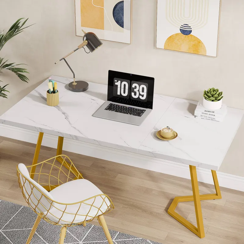 Tribesigns Desks*Computer Desk, 55" Faux Marble Study Desk Office Table